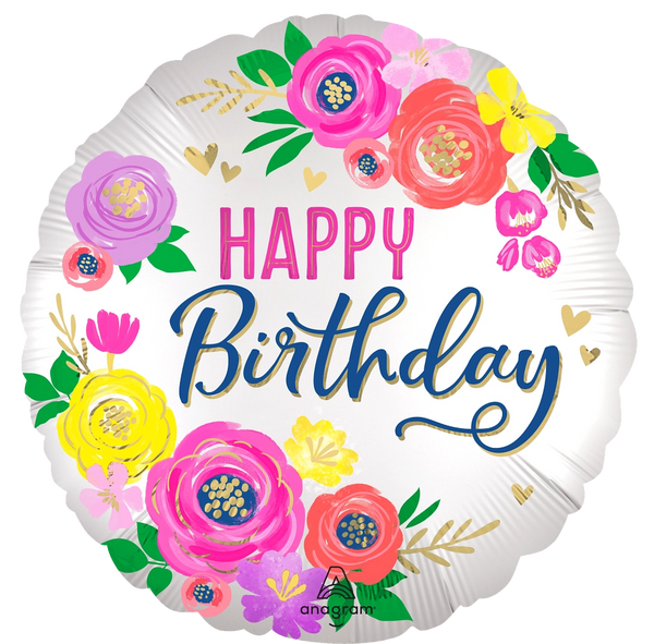 Satin Artful Floral Happy Birthday 4485101