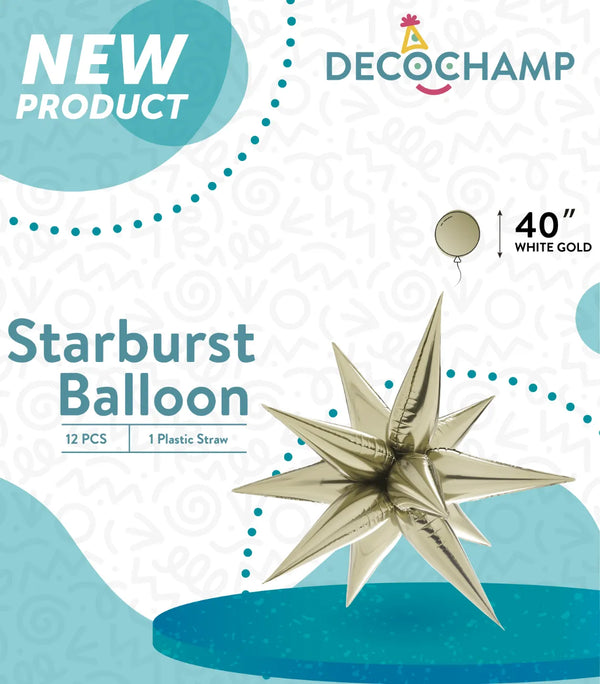Starburst Foil Balloons White Gold 641513 - 40 in