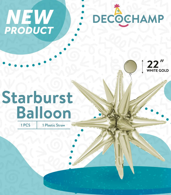 Starburst Foil Balloons White Gold 641872 - 22 in