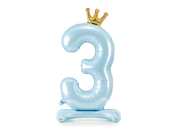 Standing foil balloon Number ''3'', 33.1in,  sky-blue