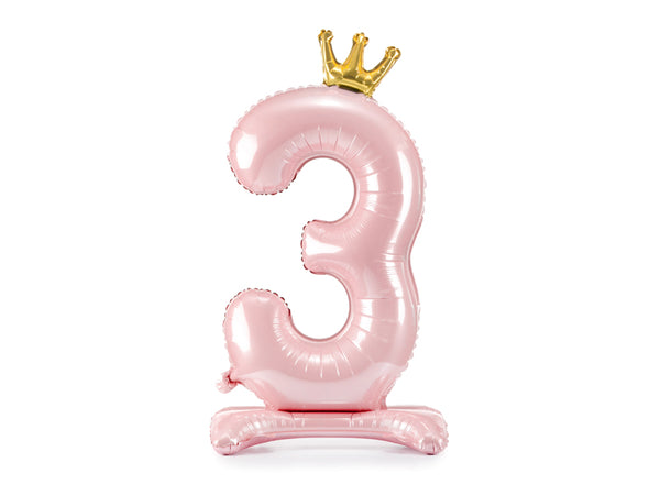 Standing foil balloon Number ''3'', 33.1in,  light pink