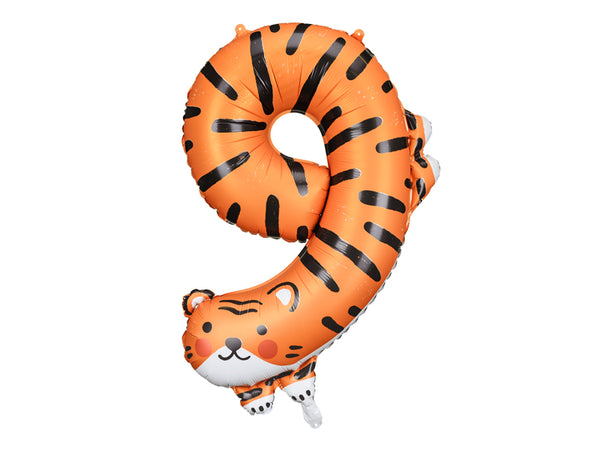 Foil balloon Number 9 - Tiger, 25.2x34.3in, mix
